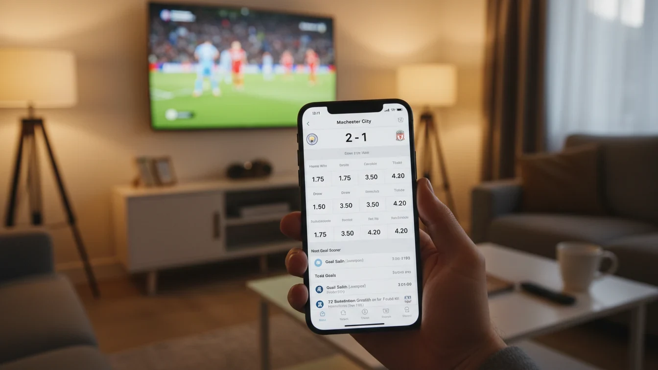 Mobil betting app på smartphone med landskamp