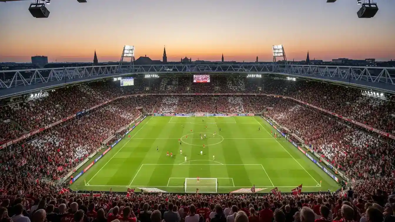 Parken stadion fyldt med danske fans under landskamp